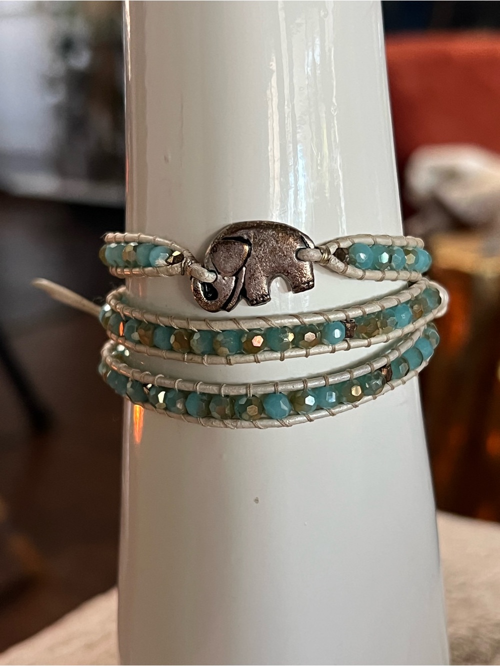 Nakamol Turquoise Wrap Bracelet with Elephant Accent